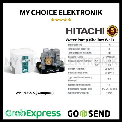 Hitachi Pompa Booster WM-P130GX / Wmp-130Gx / Wmp-130Gx