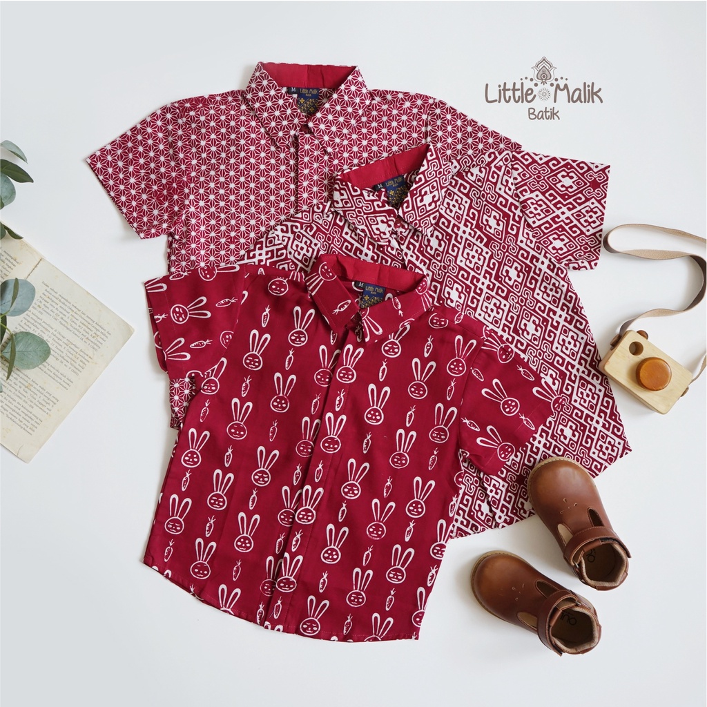 Kemeja Batik Anak Lengan Pendek By Little Malik Batik, Garutan Organik, Warna Marun