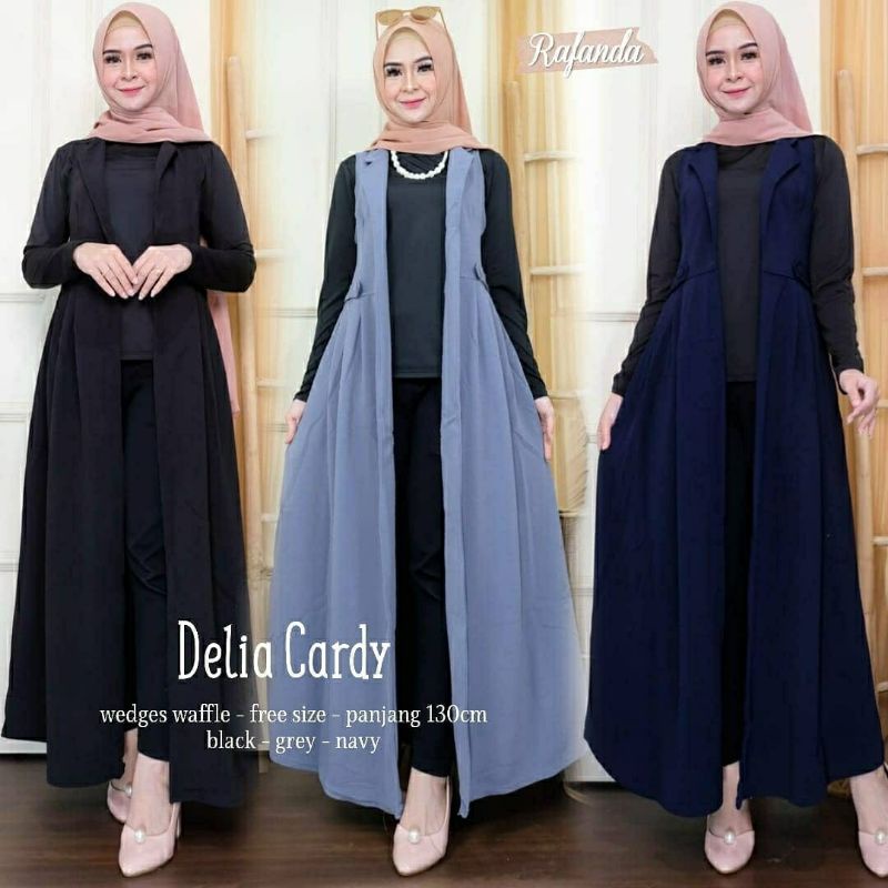 Delia Cardi, KARDIGAN MUSLIM CANTIK BAHAN WEDGES WAFFLE LD 100-120 TERMURAH TERLARIS OOTD BESTSELLER