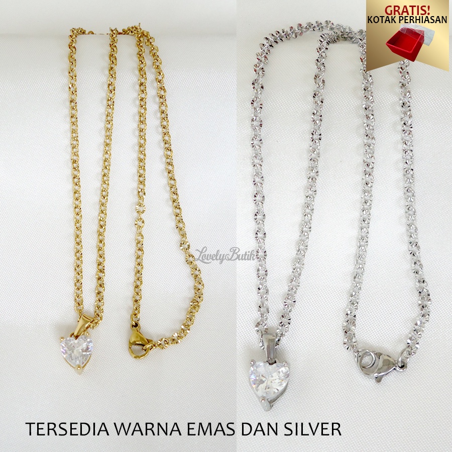 Lovelybutik - Kalung Wanita Titanium Korea Terbaru Nuri Kalung Liontin Remaja Dewasa Titanium Asli Anti Karat Model Terbaru Kalung Rantai Nori donat dan Liontin Krist4l Love Free Kotak Perhiasan