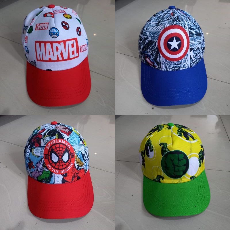 Topi Anak Laki Laki Superhero Spiderman Marvel Captain Amerika Hulk / Topi Anak laki laki 3-8 tahun