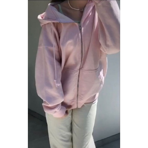 Jaket Sweater Hoodie Zipper Oversize Big size Jumbo Besar XL XXL XXXL 2XL 3XL Korean Style Fleece-Dusty pink