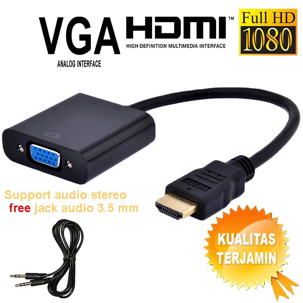 HDMI to VGA full HD + audio stereo Hitam