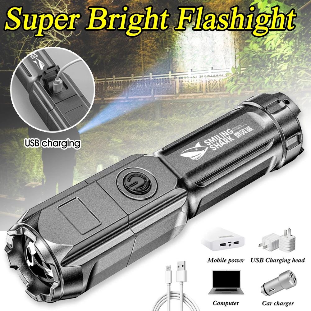 1200Lumen Super Bright LED Flashlight Rechargeable /T6 LED Flashlight /Outdoor ABS Strong Light Zoom Rechargeable Flashlight / 3 Modes Built-in Battery tactical Torch Lighter