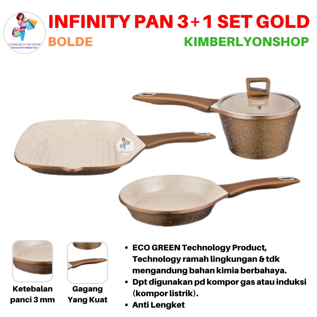 Wajan Panci Grillpan Infinity Pan 3+1 Set Gold Frypan Saucepan BOLDe