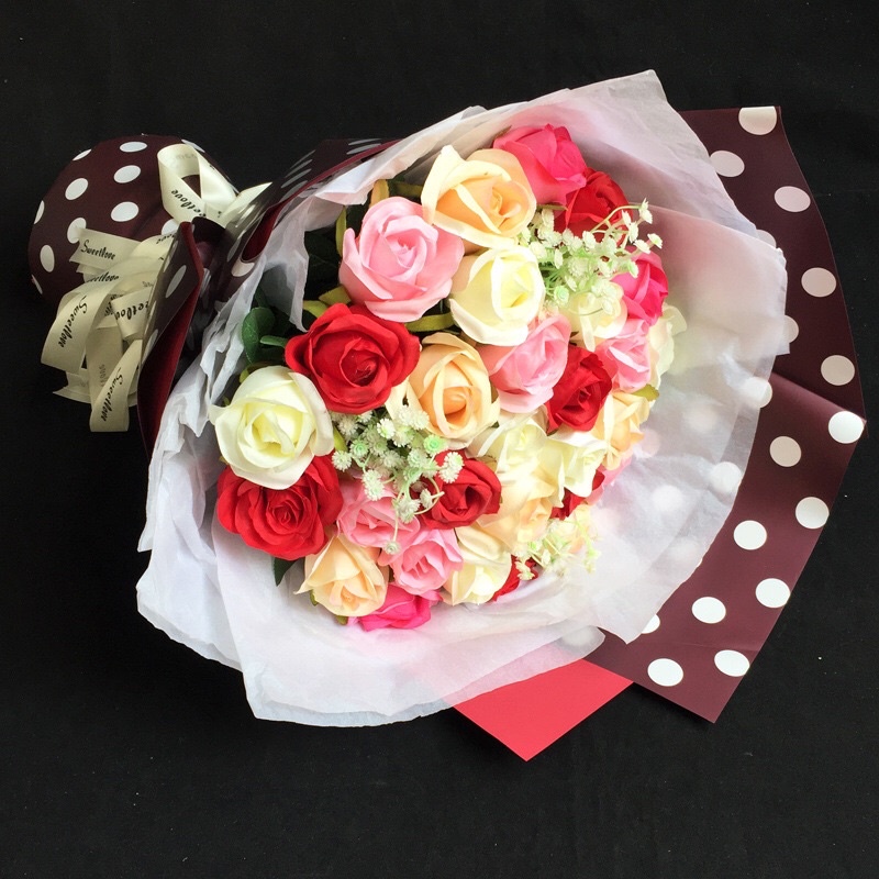 FLOWER WRAPPING “BI COLOR POLKADOT” CELLOPHANE 58x58 CM  KERTAS BUNGA (ECER) KERTAS BUNGA WATERPROOF