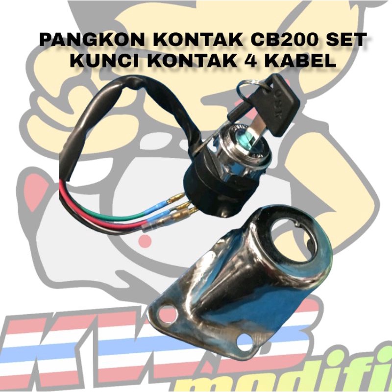 Pangkon kontak cb200 set kunci kontak cb 4 kabel PANGKON DUDUKAN CB200 CROM KUNCI KONTAK CB 4 KABEL IMPORT