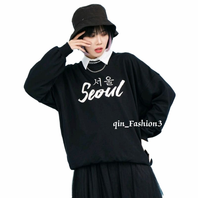 Jaket sweater Crewneck oversize pakaian pria wanita Outerwear Korean Style SEOUL Japan terbaru