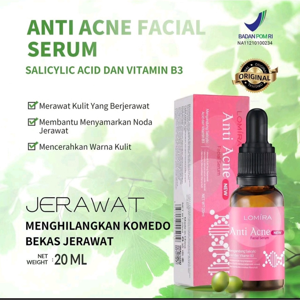 [PINK] LOMIRA Anti Acne Facial Serum Wajah - 20ml