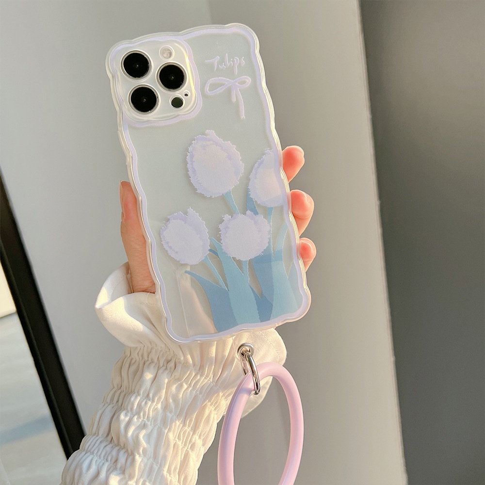 Case Pelindung Transparan Motif Bunga Dengan Cincin Ungu Untuk Iphone 11 8 7 Plus SE2 XS XR 12 13 Mini PRO MAX