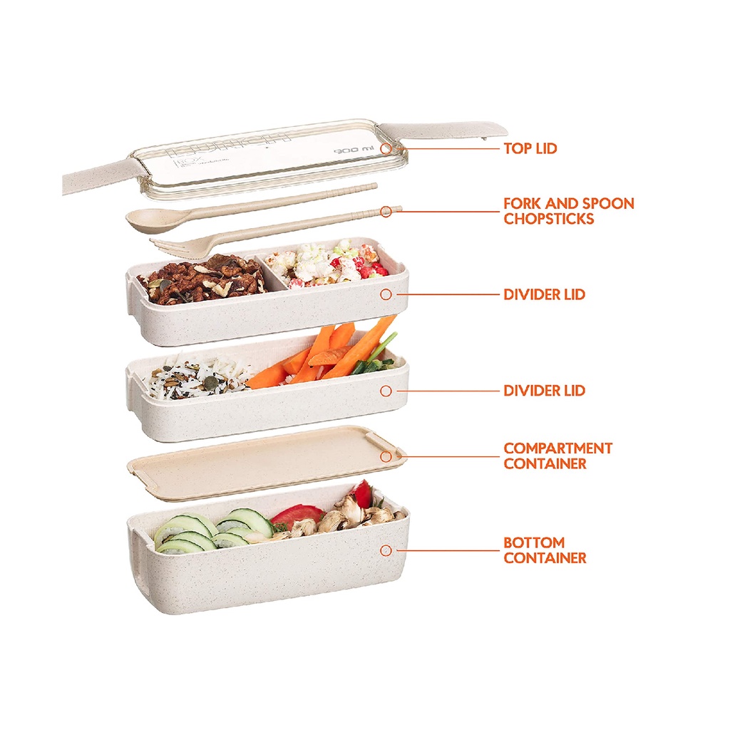 Kotak Bekal Rantang 1/2/3 Layer Bento Makan Siang Sekolah Kerja Anak Dewasa Aesthetic Anti Bocor Tahan Panas dengan Sendok Garpu Lunch Box 900/1000/1200ml with Spoon &amp; Fork