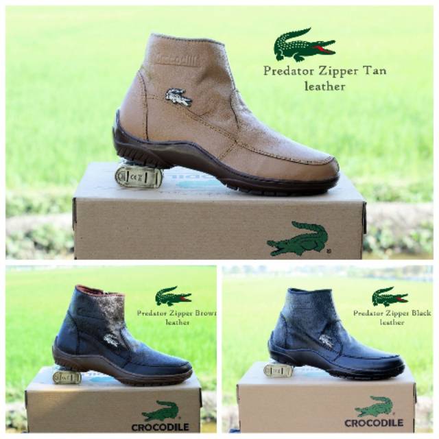 Crocodile Zipper Boots Leather