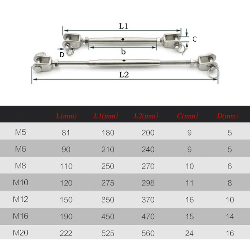 Jual M6 M8 M10 M12 Stainless Steel Turnbuckle Rigging Screw Closed Body