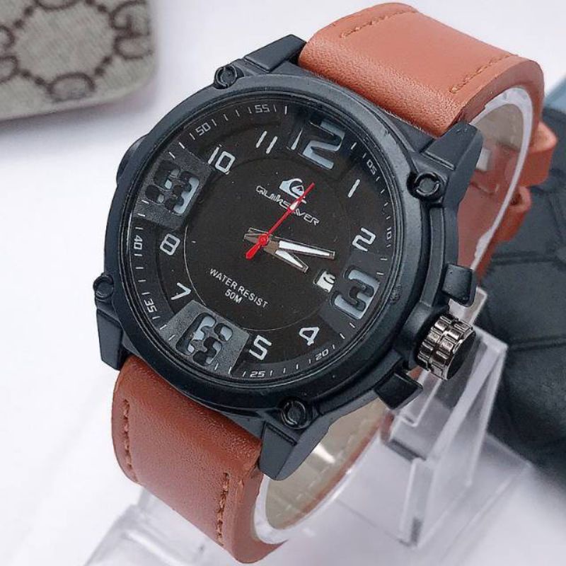 Jam tangan cowok jam tangan pria Quiksilver tanggal aktif kulit