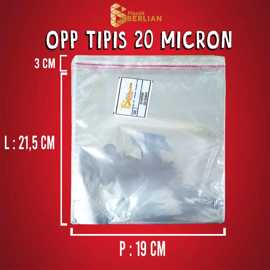

19 x 21,5 cm Plastik OPP TIPIS (100 lbr) lem/seal
