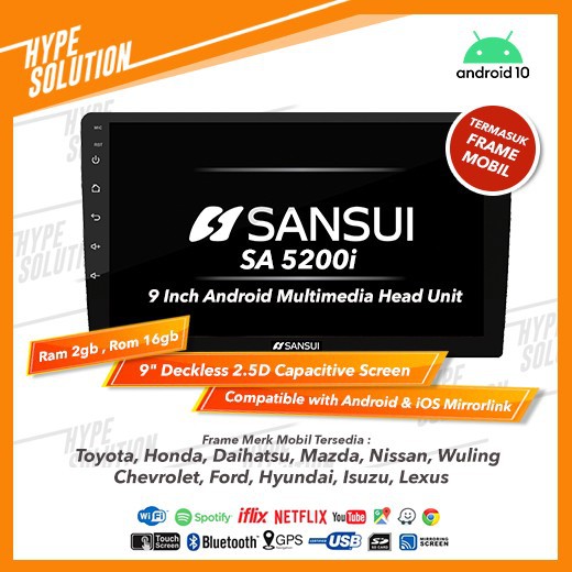 Sansui SA 5200i Headunit android 9 inchi BRV/mobilio/brio