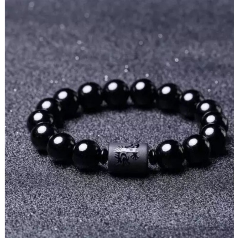 Gelang Batu Alam Natural Black Onyx Feng Shui.Original Stone