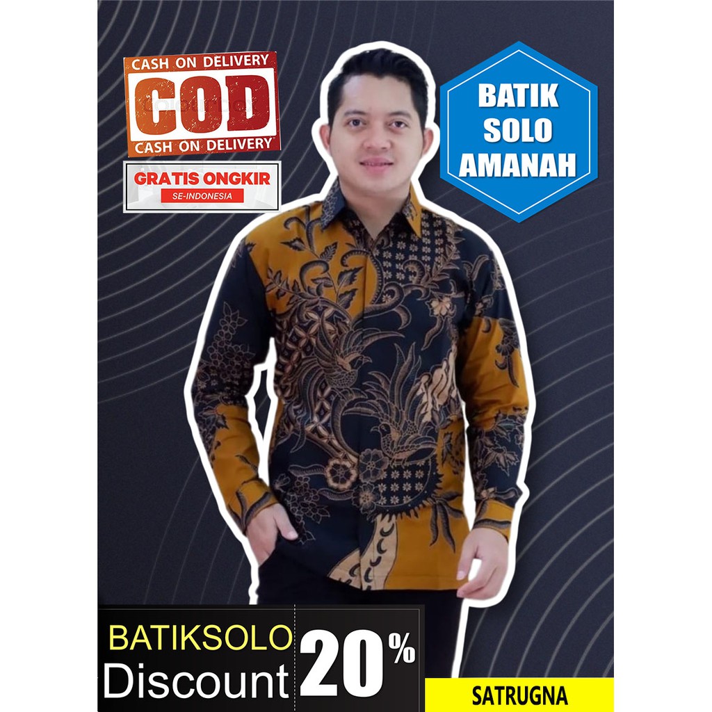 SATRUGNA BATIK INDONESIA KEMEJA BATIK PRIA SOLO LENGAN PANJANG LAPIS FURING ATASAN PREMIUM MODERN KATUN HALUS JAYANEGARA PERMATA BIRU SUKET SEGORO WIRAYUDA SOGAN DAUN RANTAI MERAK KHAYANGAN AJISAKA PARI COKLAT BAYUSUTA NAGA MERAH KALAWANGSA BATIK SOLO