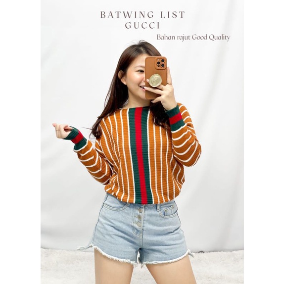 MDLV ~ BATWING LIST GC RAJUT ATASAN KALONG RAJUT LENGAN PANJANG BAJU RAJUT MURAH FASHION WANITA