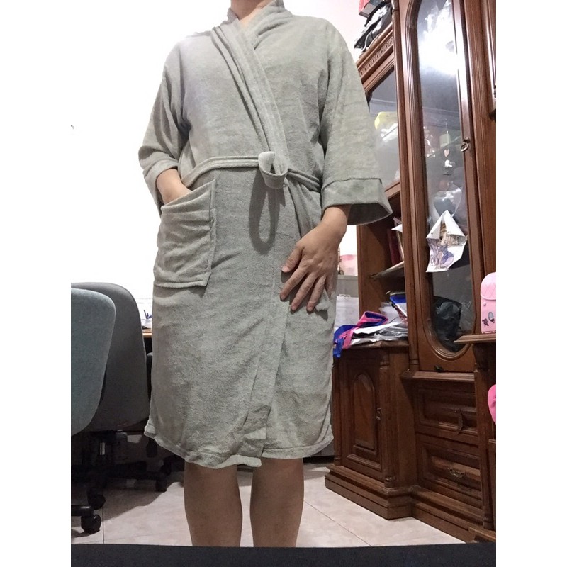 kimono Baju handuk dewasa polos abu-abu premium