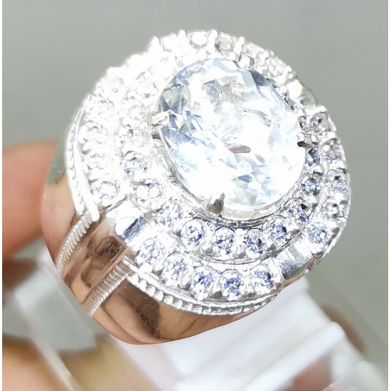 CINCIN BATU PERMATA WHITE TOPAZ PUTIH ASLI