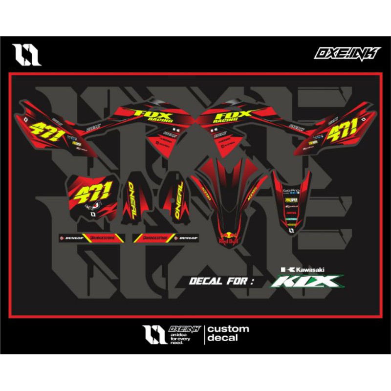 DECAL KLX BF MERAH HITAM KUNING STABILLO