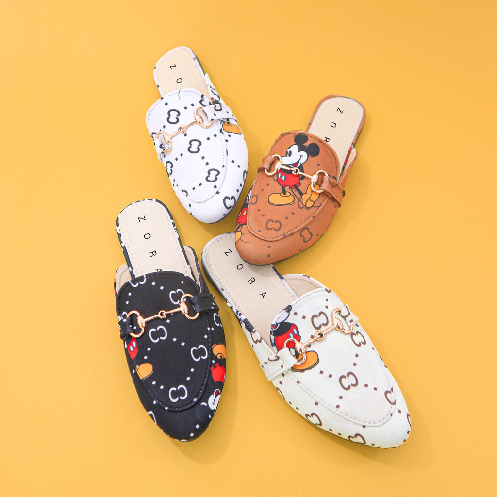 Sandal Wanita Zora Flat Shoes Mickey Mouse