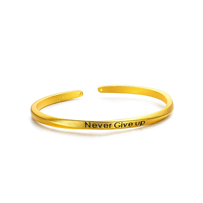 Perhiasan Gelang Lapis Emas Asli Kadar 375 Desain Tulisan Twist Never Say Never Gaya Perancis Untuk Wanita