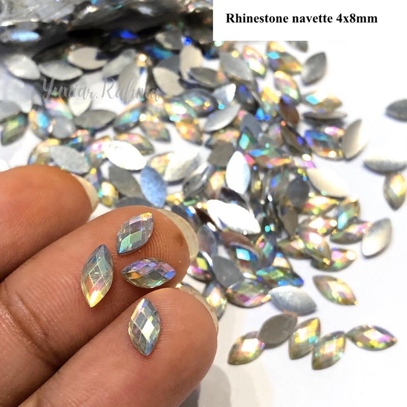 [50pcs]RHINESTONE NAVETTE AB 4x8mm rhinestone oval ,nail art henna