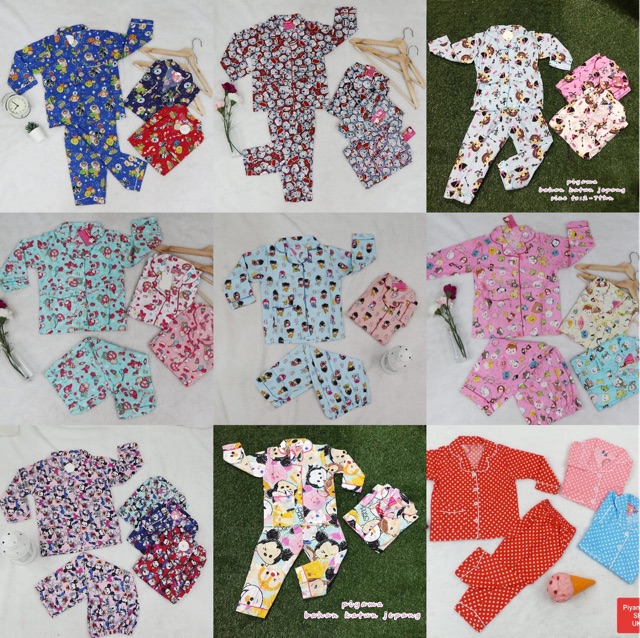 SETELAN BAJU TIDUR PIYAMA KATUN ANAK 2-7 TAHUN MOTIF RANDOM CELANA PANJANG LENGAN PANJANG