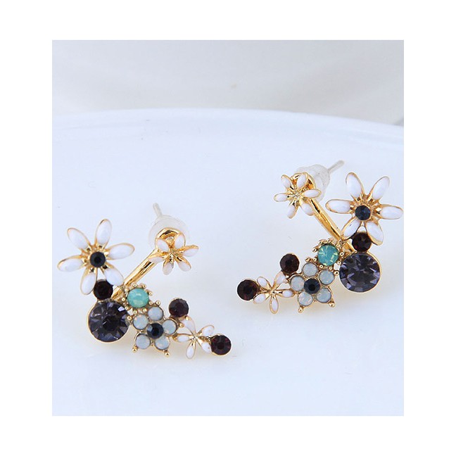 LRC Anting Tusuk Fashion Multi-color Flower Shape Decorated Earrings