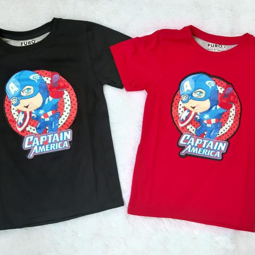 _ MFP Baju Anak Cowok Nyala LED 2 Lampu Kaos Superhero Furo Karakter Captain America Black Panther S