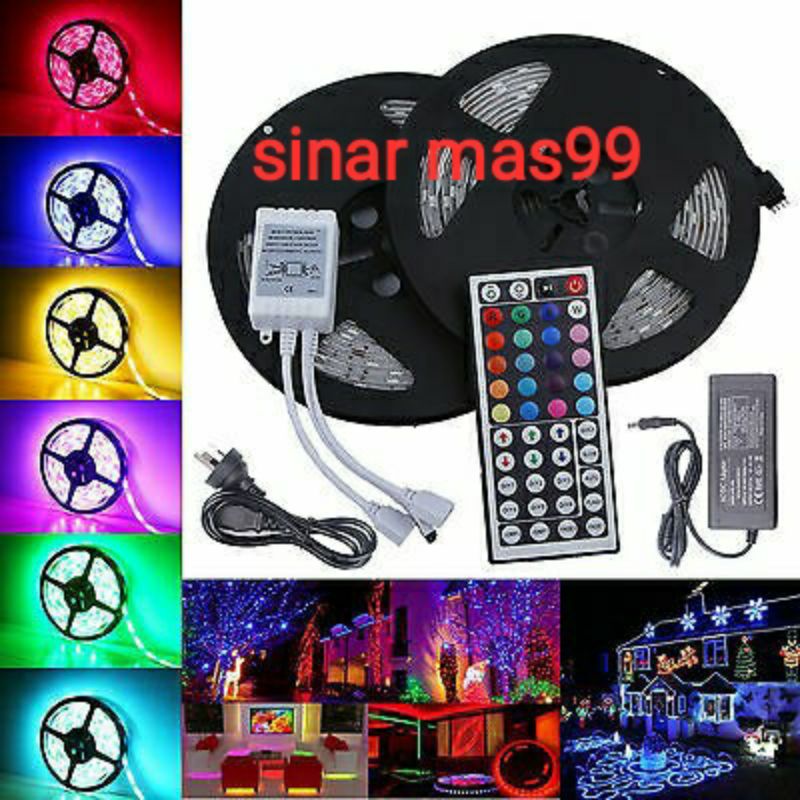 Lampu Strip LED 10 Meter RGB dengan Remote dan Adaptor untuk Dekorasi Rumah