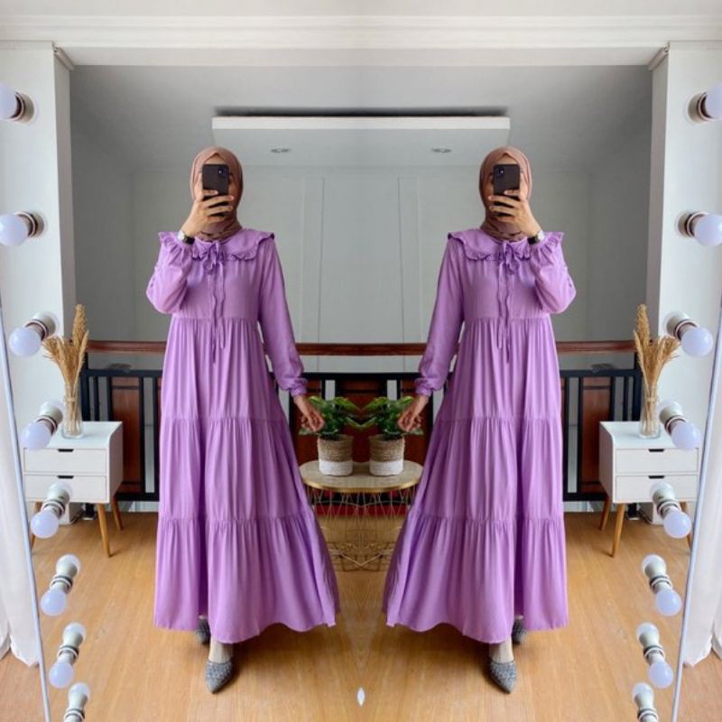 AMORA gamis rayon twill premium polos tali pinggang baju muslim wanita terbaru 2022 Baju lebaran wan