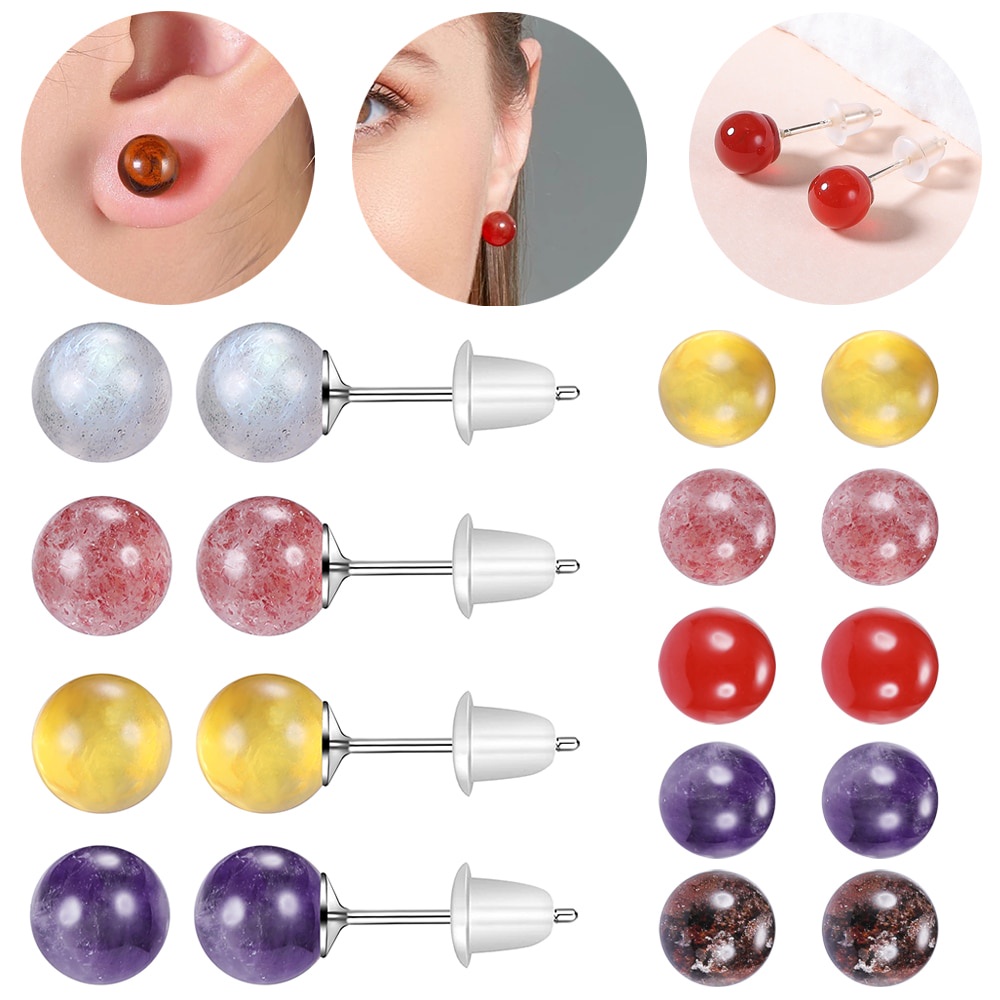 2-24pcs / lot Anting Stud 925 Silver Bentuk Bola Bulat Aksen Mutiara Agate 20G