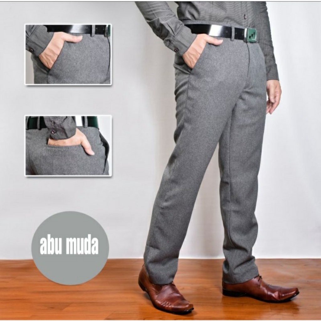 Mickonova Celana Bahan Pria Slim Fit Jumbo Kantor Big Size Cowok Formal Slimfit Bahan Dasar Kain Woll