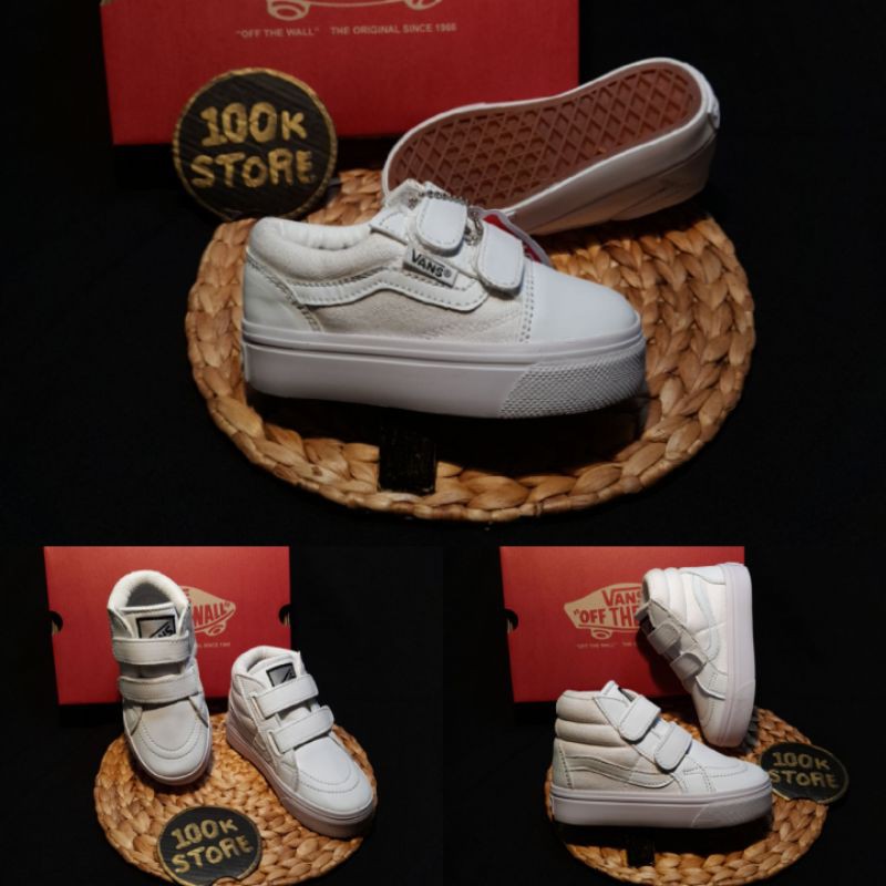 sepatu vans anak / sepatu bayi size 16-35 / full white Velcro / jaminan real pict