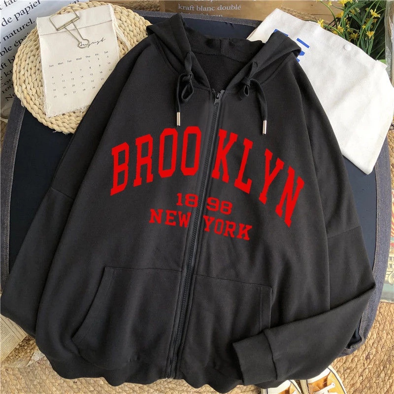 Jaket Hoodie Sweater Jumper Brooklyn 1898 New York Hoodie Zipper Wanita Oversize Polos Hoodie Ziper Wanita Oversize Murah Hodie Zipper Sweater Wanita Korean Style  Hoodie Wanita Oversize Fleece Tebal Sweater Zipper Sleting Hoodie Resleting Wanita Oversize