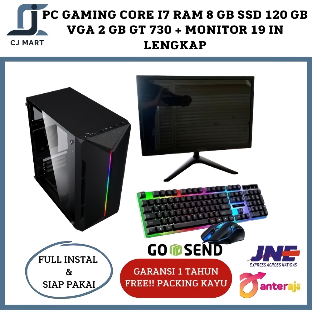 PC GAMING CORE I7 RAM 8 GB SSD 120 GB VGA 2 GB GT 730 + MONITOR 19 IN LENGKAP