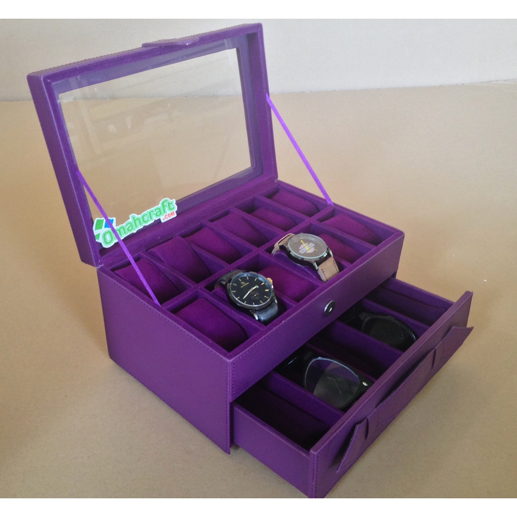 CUSTOM ORDER - Kotak Jam Tangan isi 12 Mix Tempat Kacamata  / Box Jam Tangan / Tempat Jam Watch Box Organizer