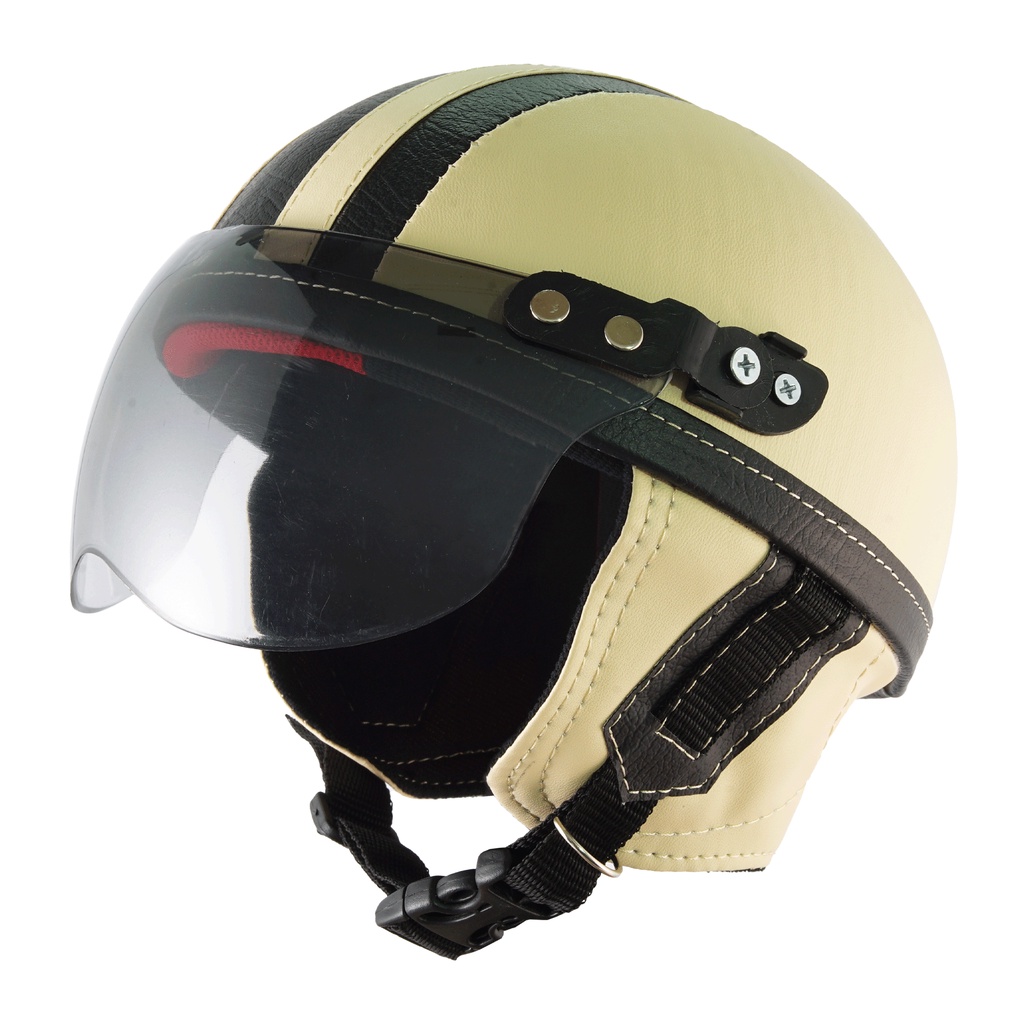 Helm Anak Retro Usia 1 2 3 4 Tahun Polos Garis Cream Hitam