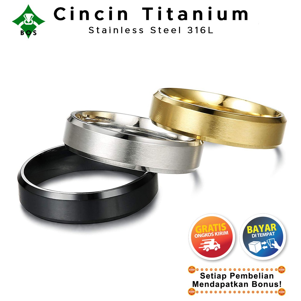 [Bayar Di Tempat] BOS Cincin Titanium Pria Wanita Keren Unisex Silver Emas Hitam Perak Titanium Asli