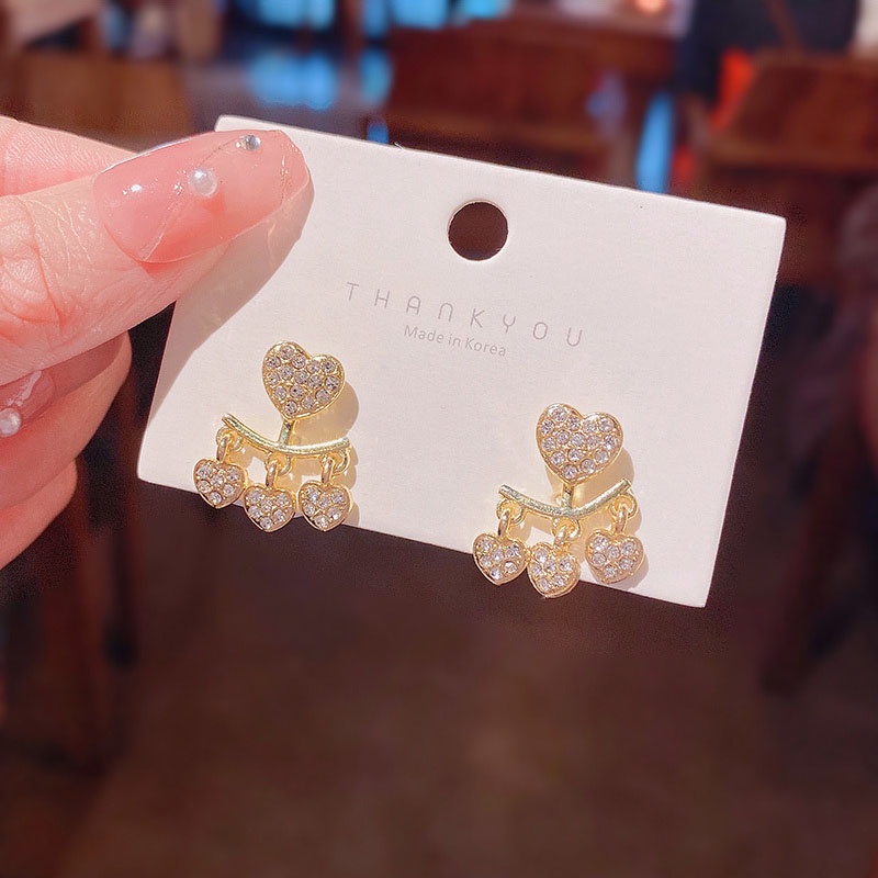 Anting Tusuk Gantung Bahan Sterling silver 925 Desain Hati Hias Zircon Untuk Wanita