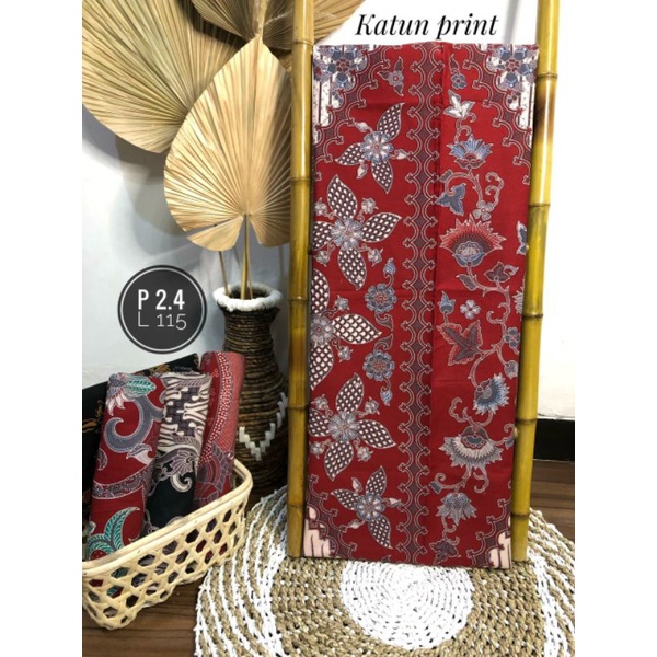 kain batik katun motif bunga kincir merah