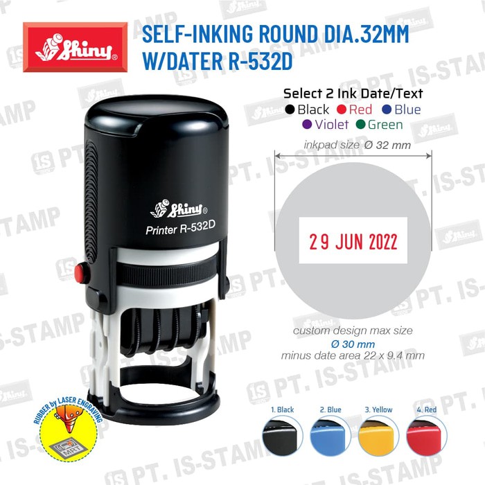 

Dijual Shiny Self Inking Round Dia 32mm w Dater R 532D Berkualitas