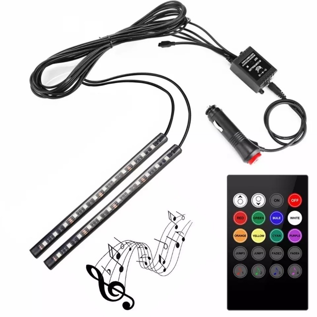 Lampu LED DRL Strip RGB 8 Lampu 8 Warna Remote Kontrol Dan Sensor Music Multi Color Mobil Interior Kolong Dashboard