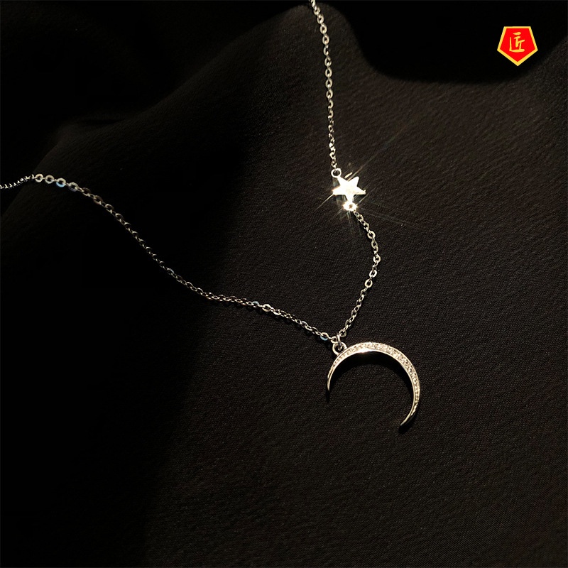 [Ready Stock]S925 Silver High-Grade Moon Star Necklace for Women Simple Personality