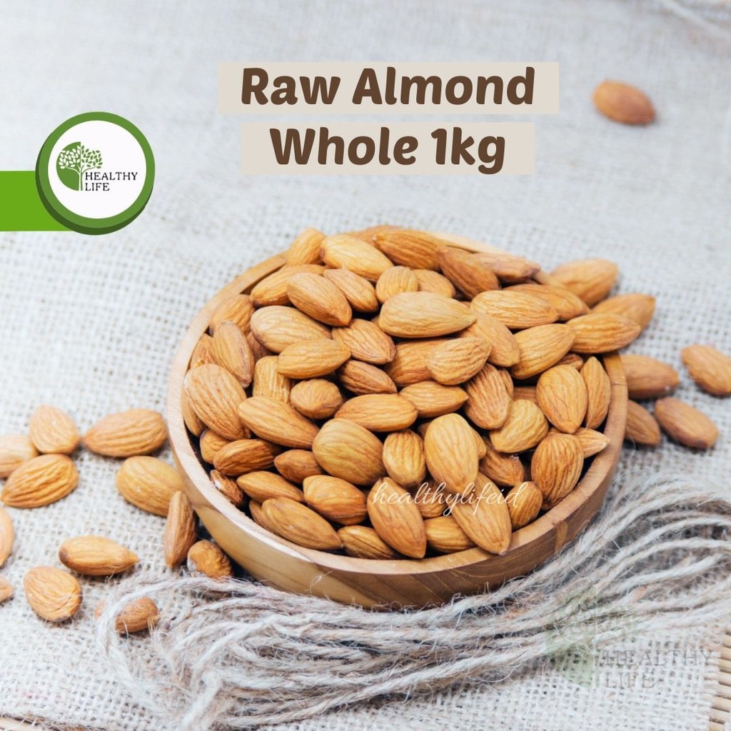 Raw Almond Whole 1kg (Almond Mentah) Ukuran Besar 27-30 Tanpa Cangkang
