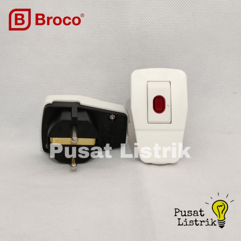 Steker Arde + Switch On Off Broco Kepala Colokan Bulat Putih On/Off Broco 13311