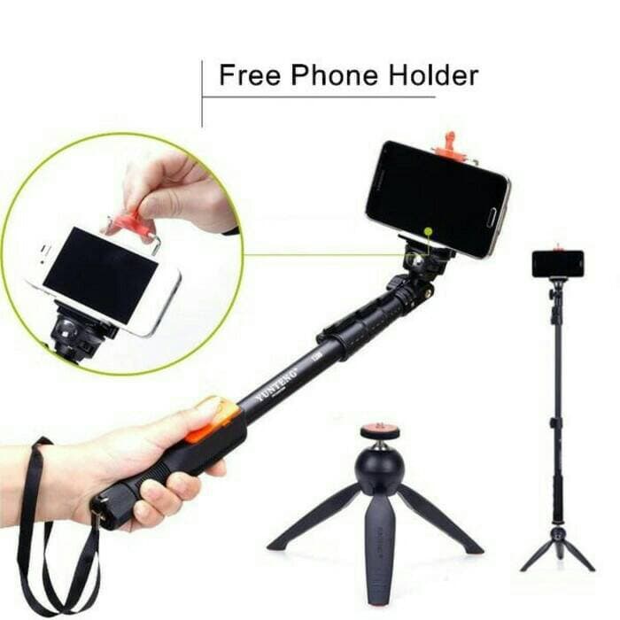 Original Yunteng 1288 Monopod Tongsis Bluetooth with Free Tripod Camera Smartphone